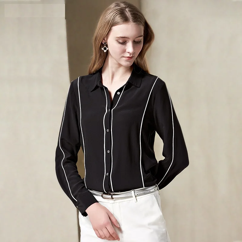 Женская осеняя шелковая рубашка из 100% натурального шелка Трикотажная с полным