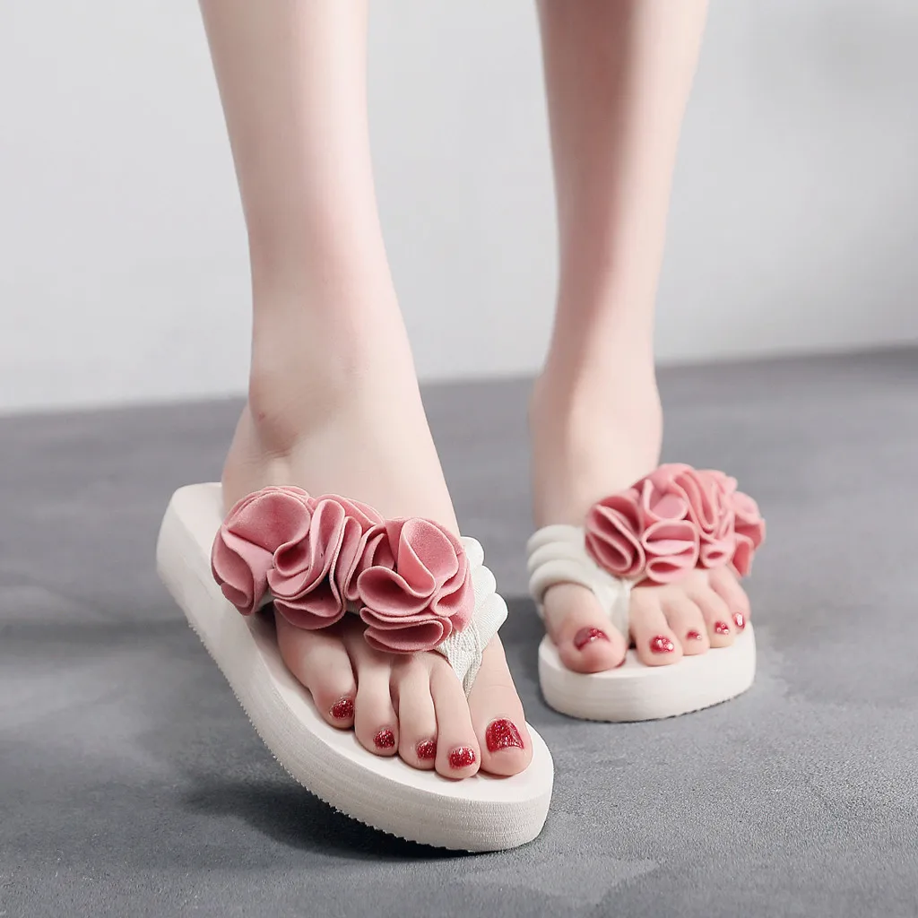 Шлепанцы женские с цветами Повседневная пляжная обувь плоская подошва сланцы