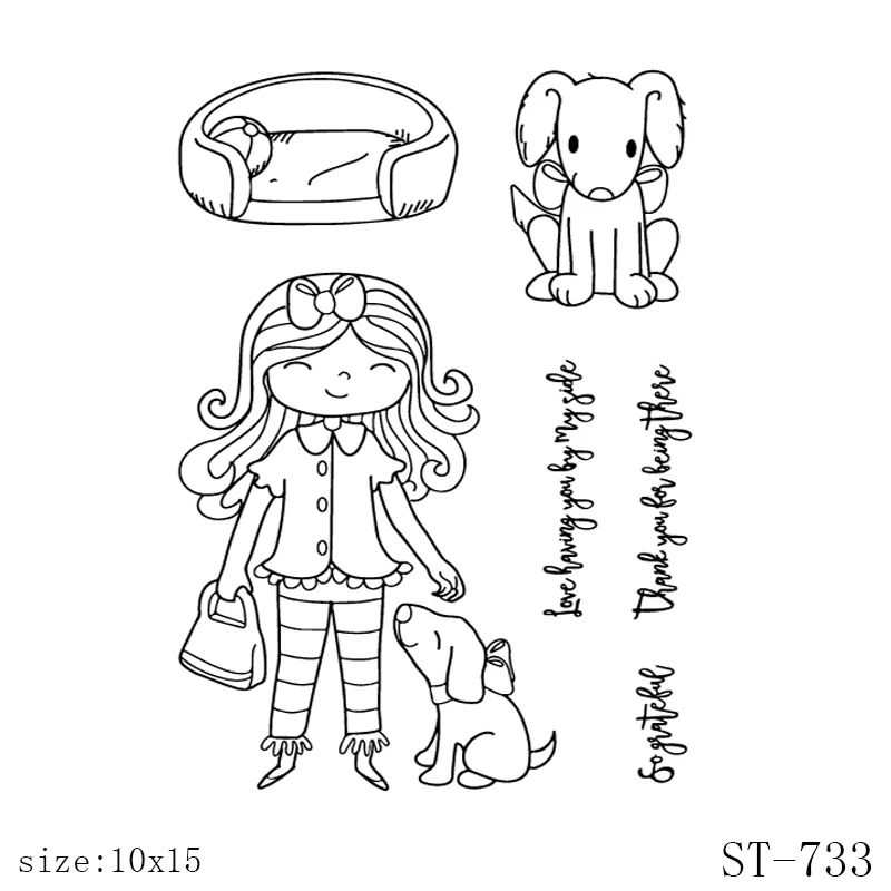 

AZSG Girl and puppy Cuting Dies Clear Stamps For DIY Scrapbooking/Album Decorative Silicone Stamp Crafts