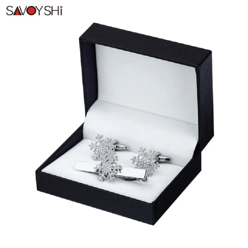 

SAVOYSHI High Quality Snowflake Cuff links necktie clip for tie pin for mens tie bars cufflinks tie clip set Gift Free Shipping