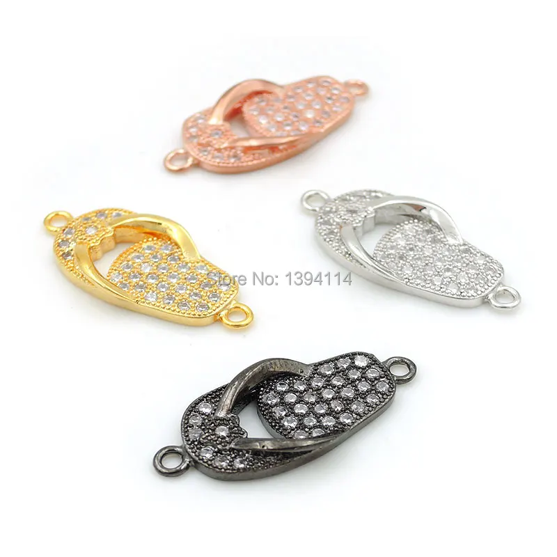 24*11*3mm Micro Pave Clear CZ Slipper Connector Fit For Men 