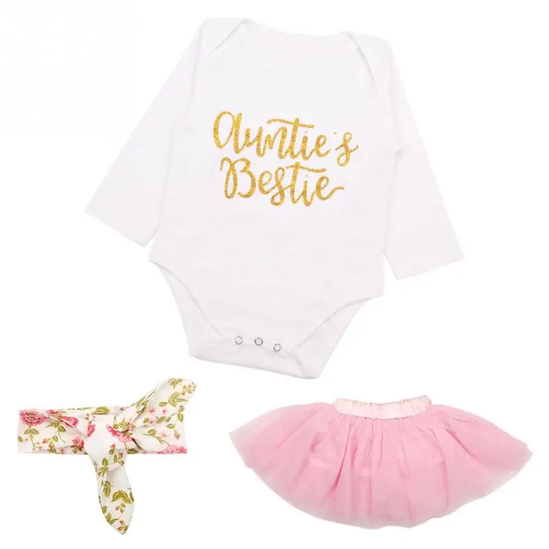 2018 Baby Girl Clothes 3pcs Clothing Sets Letter Cotton Bodysuit Tulle Skirt Headband Newborn Suits 0-18M | Детская одежда и обувь