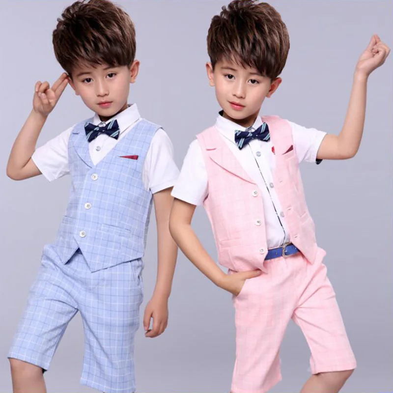 Летний жилет для мальчиков Детский комплект с короткими рукавами одежды Костюмы