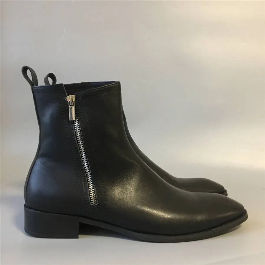 High End Handmade waytt Chelsea Zipper Men genuine Leather Boots Slim Fit Pointed Toe rock | Обувь