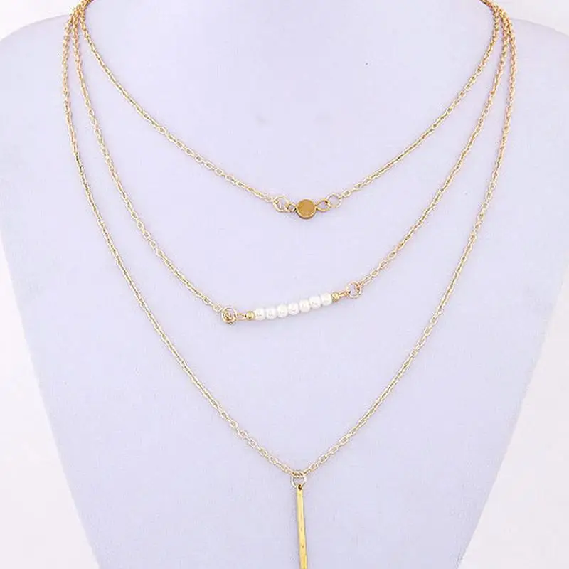 Multi Layer Simple Pearl Chain Collar Necklace Fashion Jewelry Choker With Pendant Beads | Украшения и аксессуары