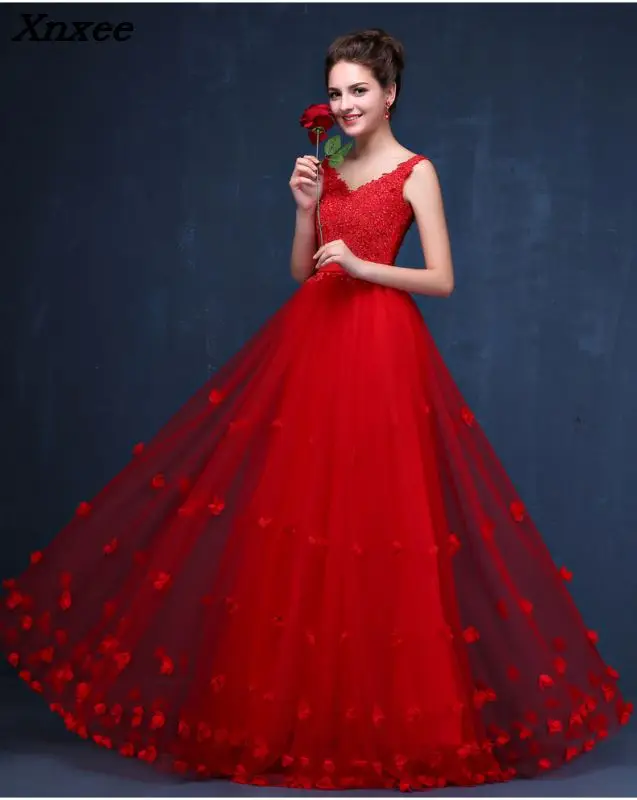 High Quality Red Lace Long Dresses For Wedding Party Summer Prom Evening Gowns 2018 Swing Maxi Dress  Vestidos