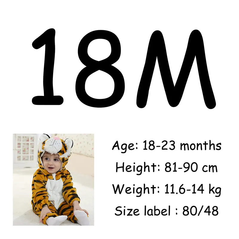 18M Одежда для малышей; костюм с изображением тигра кугуруми для мальчиков и девочек; зимний комбинезон на молнии с капюшоном; Пижама для сна; Забавный милый комбинезон; Детские вечерние костюмы - Цвет: 18M