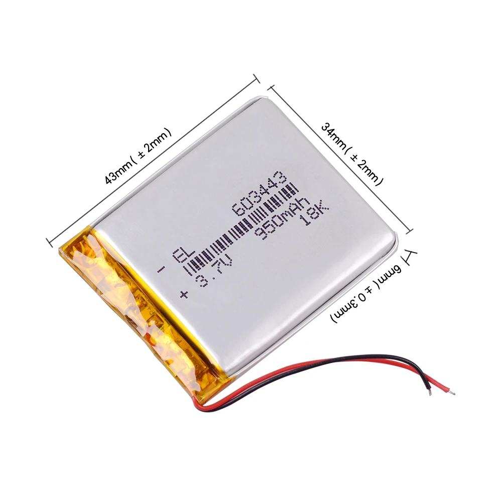 603443 3.7V 950mAH 583443 Polymer lithium ion / Li-ion battery for TOY POWER BANK GPS mp3 mp4 | Электроника