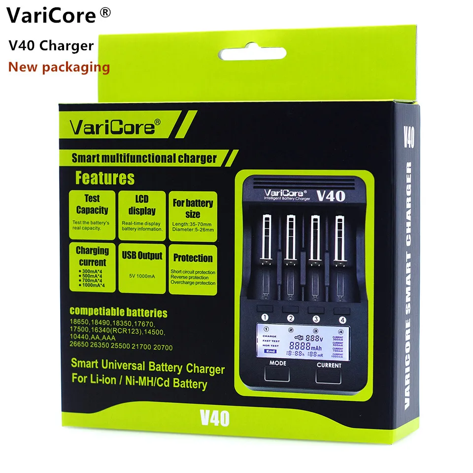 Интеллектуальное зарядное устройство VariCore V40 с ЖК дисплеем 3 7 в 18650 26650 18500 16340 14500