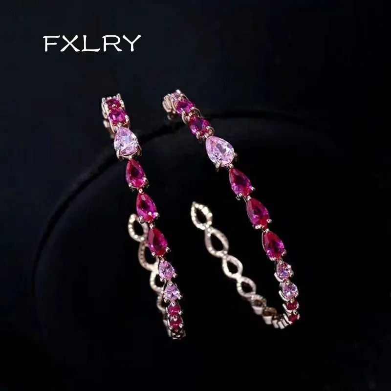 Серьги кольца FXLRY с покрытием ААА белым/градиентным розовым/разноцветным