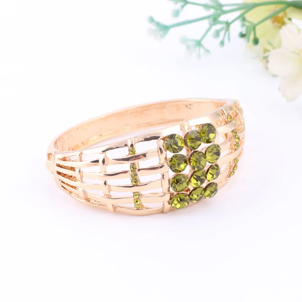 Женский комплект ювелирных украшений с зелеными кристаллами ожерелье золотого