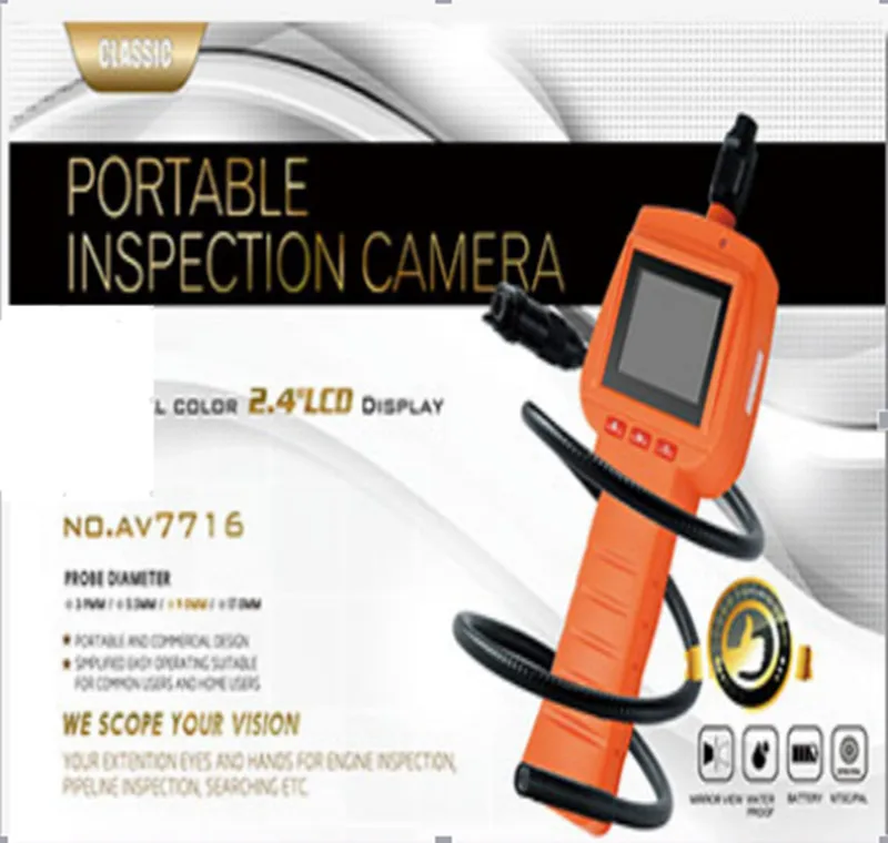 

2.4 Inch 5.5mm 450,000Pixles Water-Proof AV Handheld Endoscope