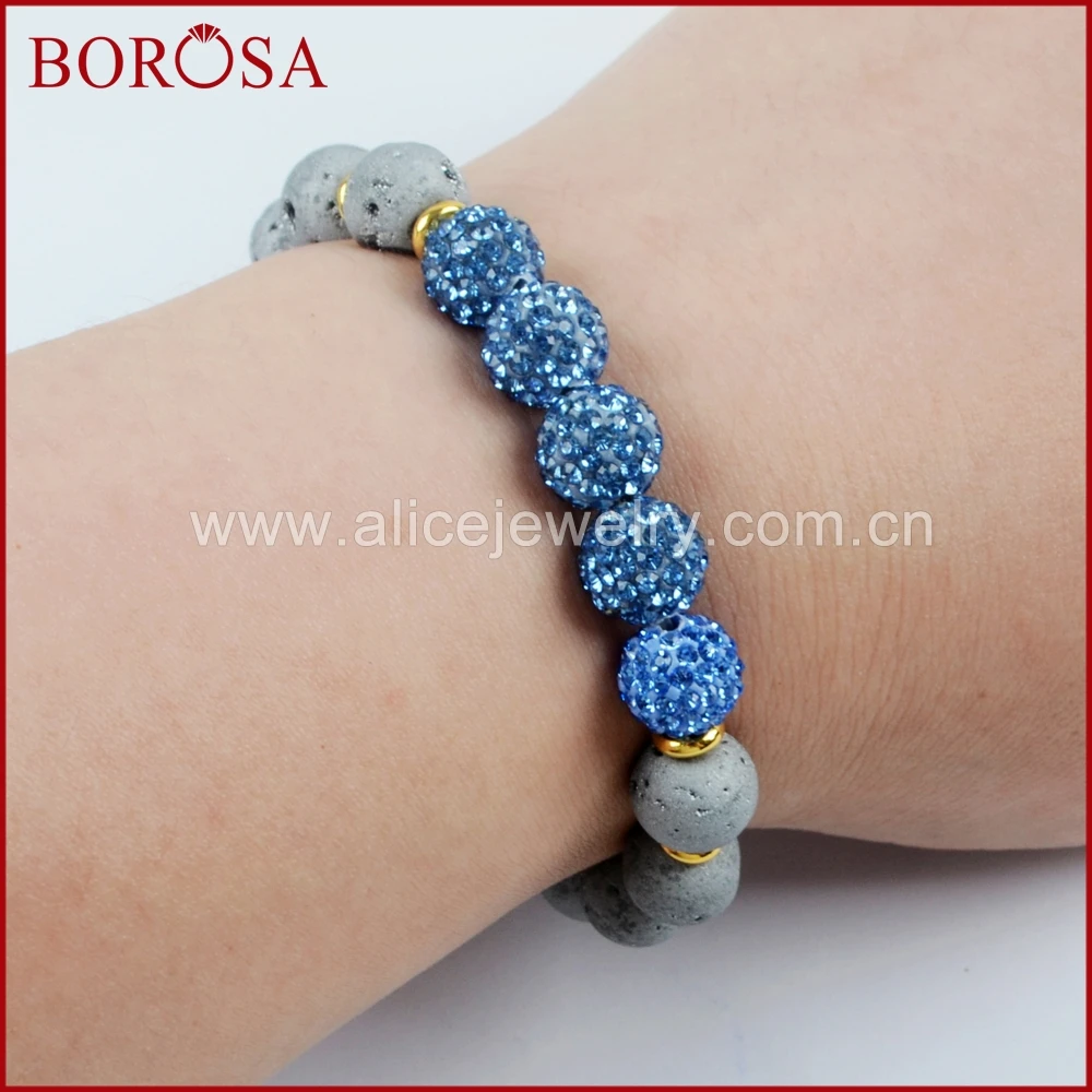 BOROSA 10PCS Fashion 10mm Round Rainbow Titanium Druzy With Disco Ball Beads Bracelet Gems Bangle For Women Jewelry G1575 | Украшения и