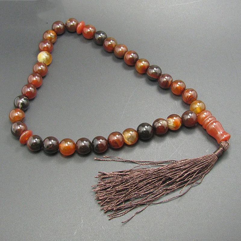 WEIYU Natural Stone Round Shape Jewelry 12mm Big Agates 33 Prayer Beads Islamic Muslim Tasbih Allah Rosary Bracelet with Tassel | Украшения