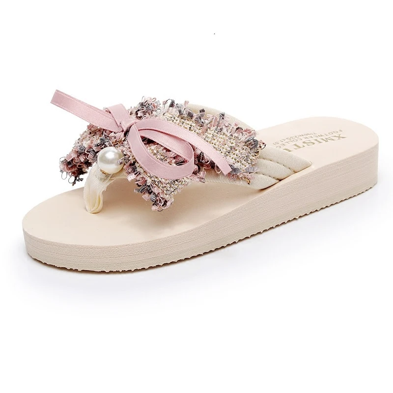 Летние вьетнамки с бантом женская летняя модная обувь в Корейском стиле пляжные