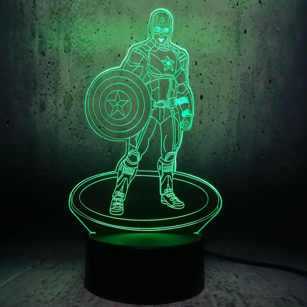 Novelty Cartoon Marvel Captain America Figure 3D Lamp Night Light RGB LED Bulb Lighting Multicolor Decorative Creative Toys | Лампы и