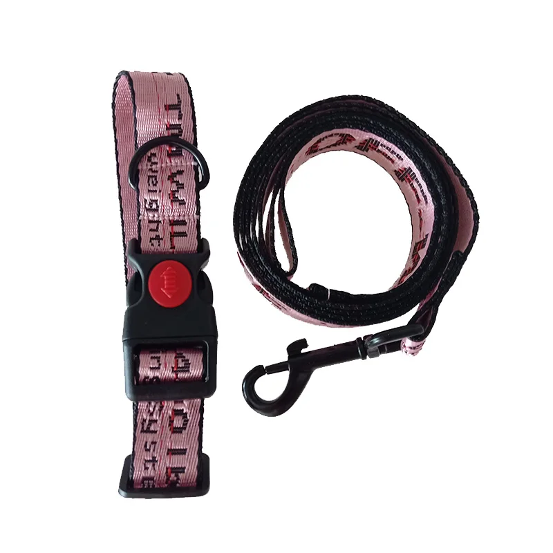 Pink collarLeash Ошейник для собаки, поводок, набор, модный, с надписью, 1,5 см, прочный нейлоновый поводок с ремнями, французский щенок бульдога, ходячие товары для животных, собак - Цвет: Pink collarLeash
