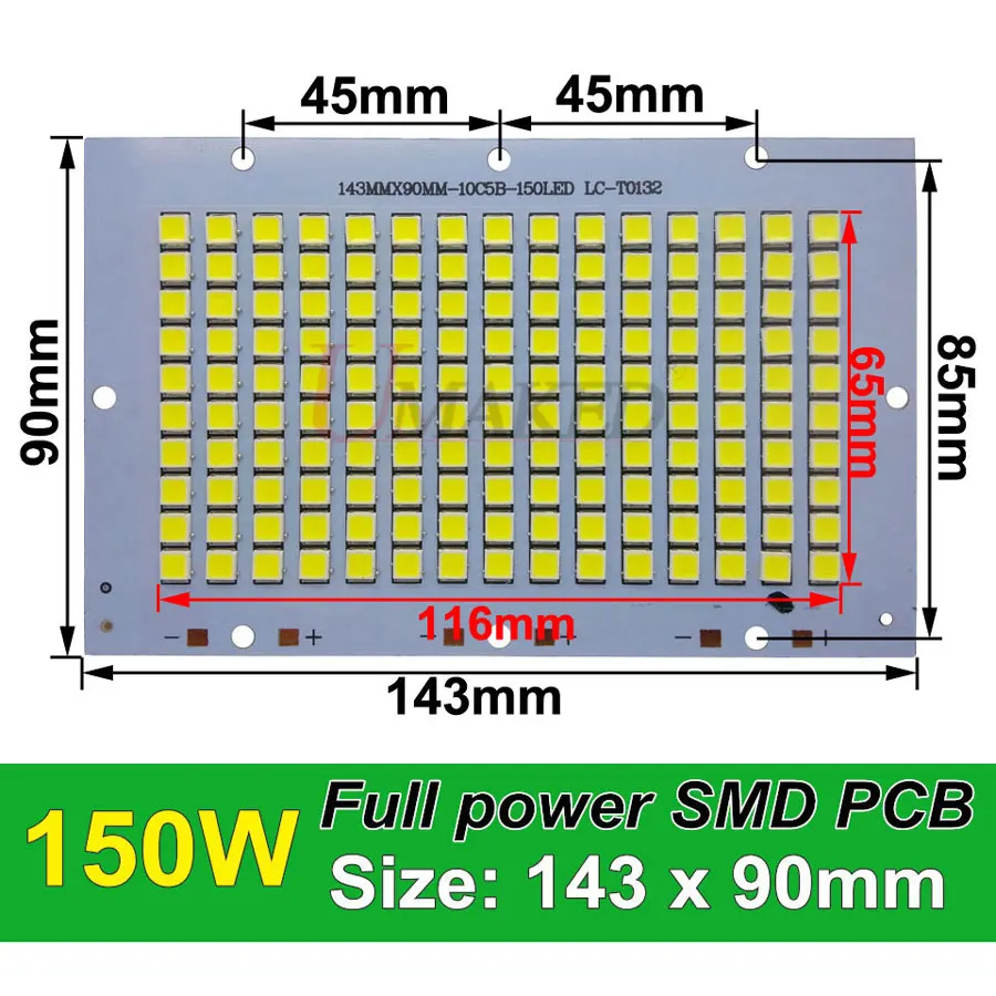 10 шт. Полный мощность светодиодный прожектор PCB 30 Вт 50 Вт 100 Вт 150 Вт 200 Вт SMD5054 светодиодный щит, алюминиевая пластина для Светодиодный прожектор - Испускаемый цвет: 150W 143x90mm