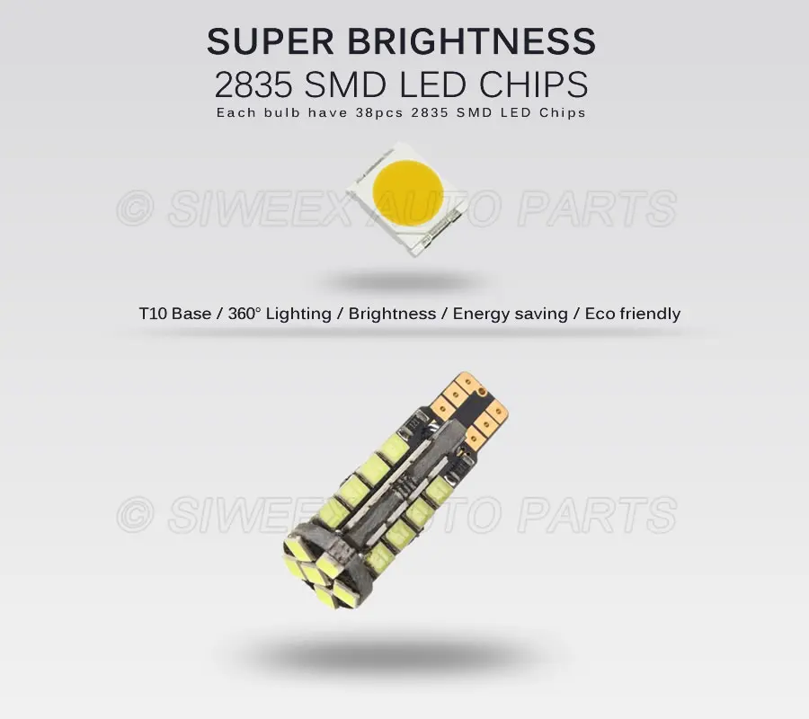 4PCS T10 38 SMD LED Car Bulb White 2835 Canbus Error Free Led Lights for Clearance Side Marker Interior Tail Dome Light 12V DC | Автомобили