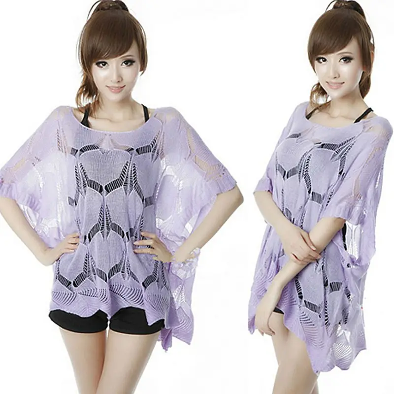 Летние женские вязаные пуловеры с вырезами повседневные свободные тонкие