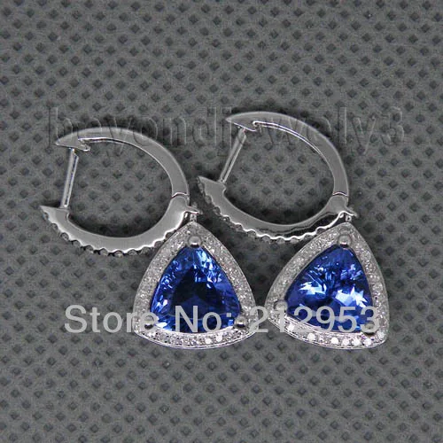 Новые винтажные потрясающие серьги из белого золота 8 мм 14Kt с танзанитом ААА