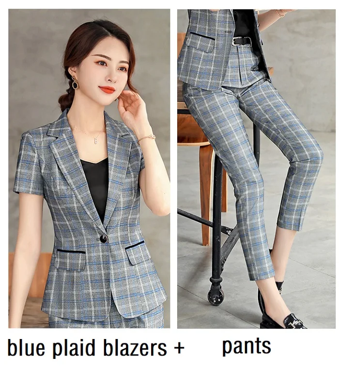 gray blazers pants Женские костюмы, тонкие летние клетчатые блейзеры, брюки длиной до щиколотки, Деловые женские брючные костюмы, женские комплекты, костюмы 9833 - Цвет: gray blazers pants