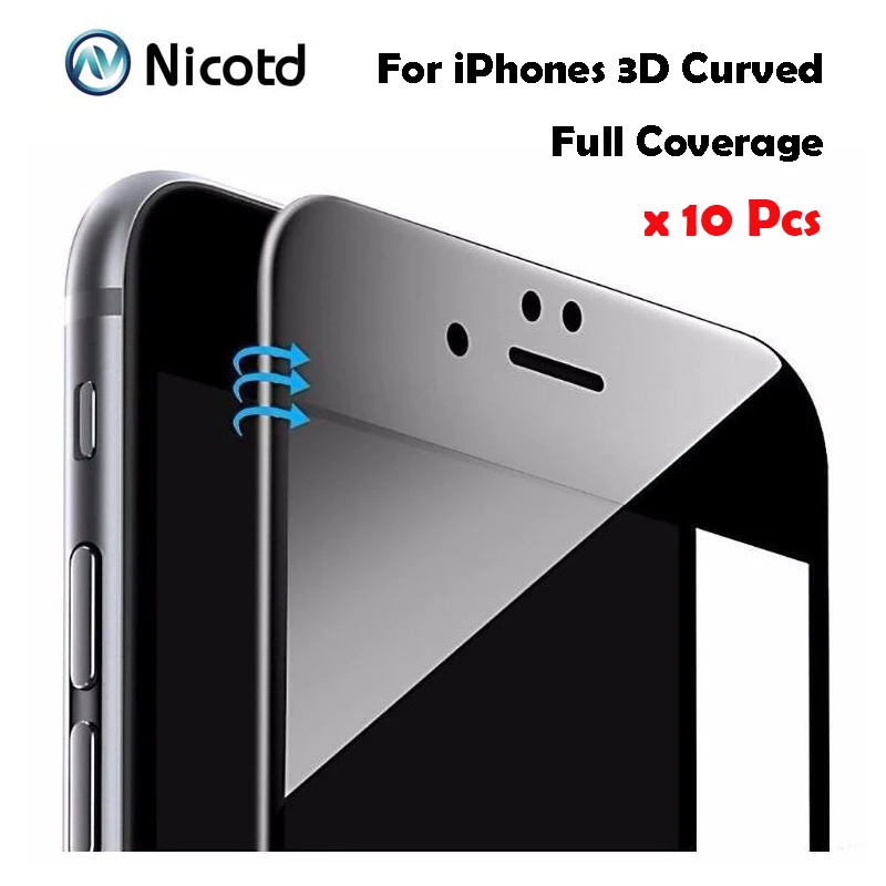 

Nicotd 10pcs/lot 3D Curved Carbon Fiber Soft Edge Tempered Glass For iPhone 6 6s Plus 3D full Screen Protector For iPhone 7 Plus