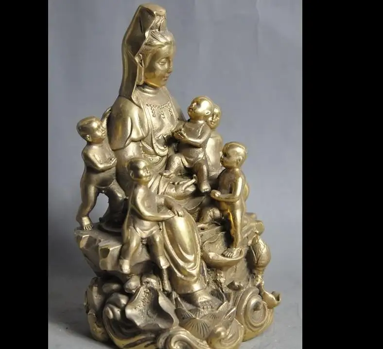 62725 &lt+ + 7 &quotКитайский буддийский латунный 5 мальчик Kwan-Yin богиня Гуаньинь статуя
