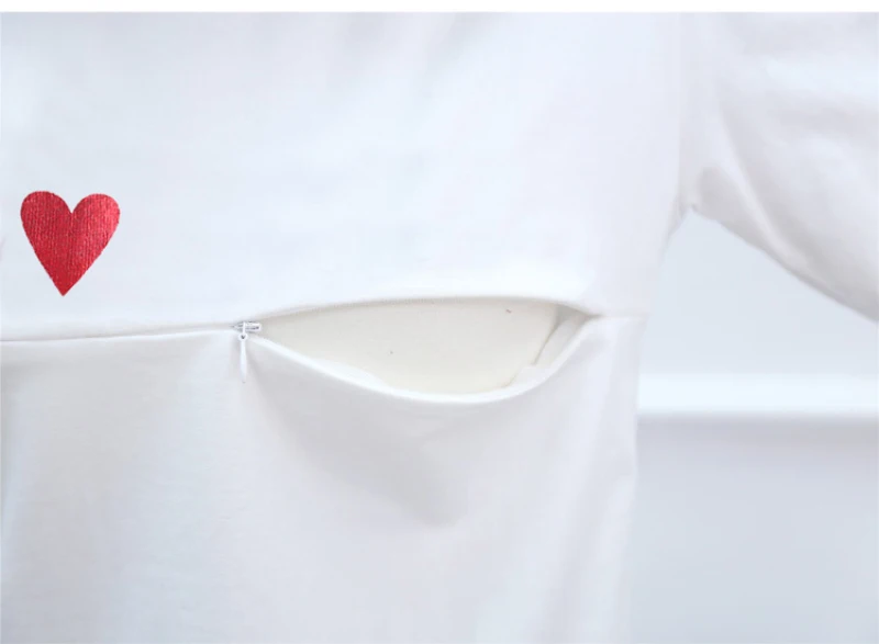 Nursing Zipper Tops Breastfeeding T Shirts for Pregnant Summer Embarazada Short Sleeve Heart Embroidery Tee Maternity Clothes | Мать и