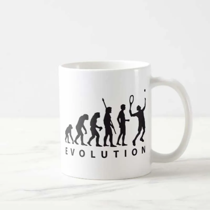 

Funny Tennis Coffee Mug evolution tennis Ceramic office cups Gifts from tennis enthusiasts and children