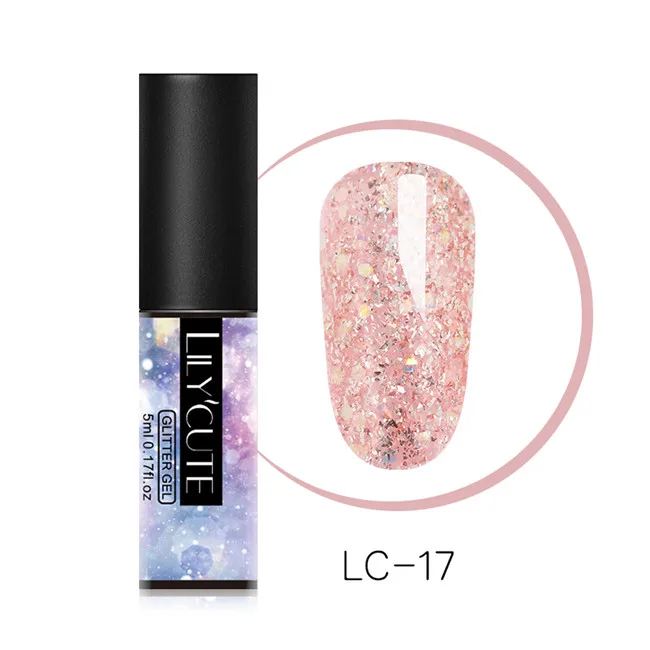 Glitter LC-17 LILYCUTE Блестящий Гель-лак для ногтей 5 мл замачиваемый УФ гель для ногтей лак Полупостоянный гель лак праймер маникюрный лак - Цвет: Glitter LC-17