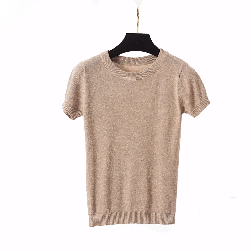 Neploe 2019 Summer Autumn Women Bright Silk Sweater Slim Sexy short-sleeve O neck elastic Knitwear Fashion Tops 65878 | Женская одежда