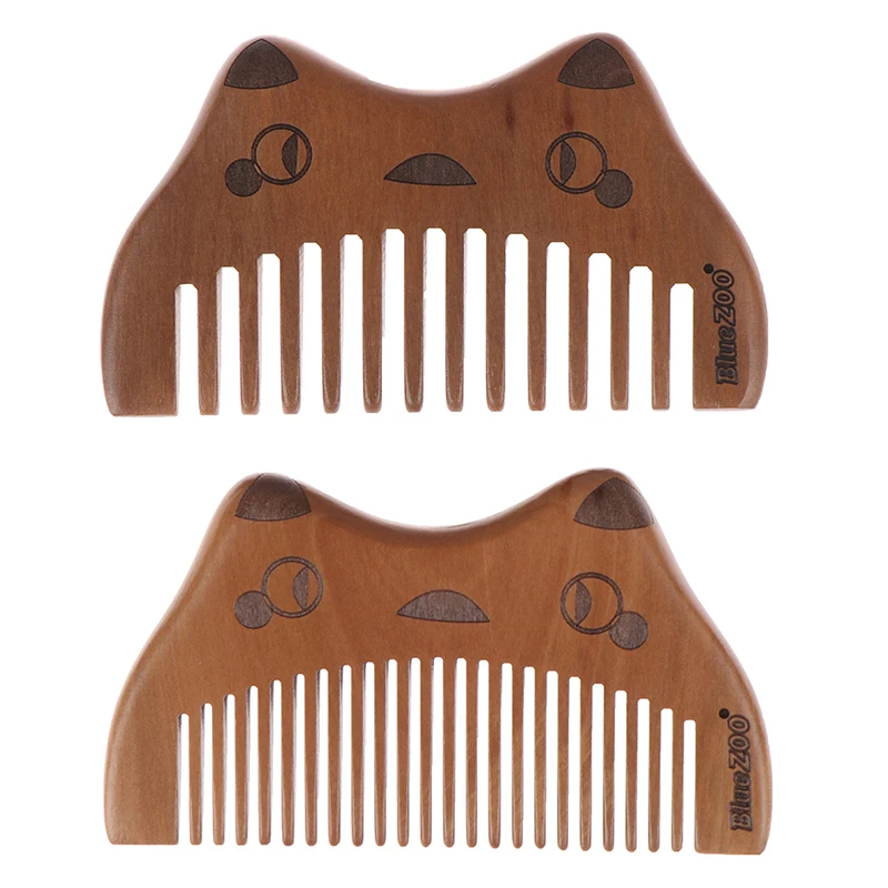1Pc Portable Pocket Natural Wooden Combs No Static Beard Comb Cute Cat Design Hairdressing Styling Tool Hair Brush Massage | Красота и