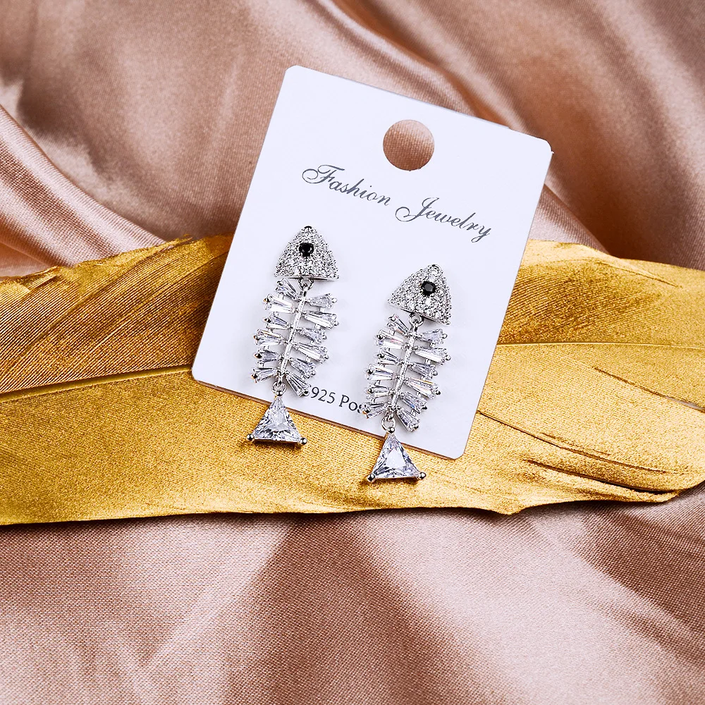 YUN RUO 2019 Cubic Zirconia Stone Finshbone Stud Earring S925 Silver Pin Hypoallergenic Woman Fashion Jewelry Gift Drop Shipping | Украшения