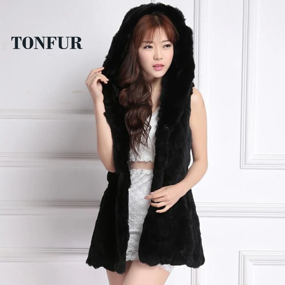 Женский жилет из натурального меха кролика Рекс модная теплая шуба с капюшоном