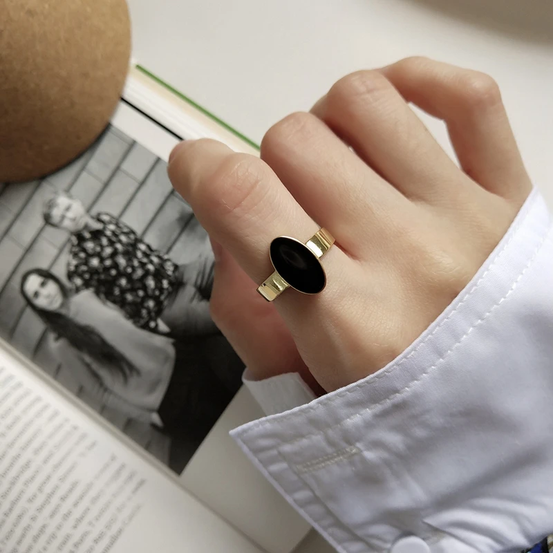 

LouLeur 925 sterling silver oval drop glaze rings gold fashion tenmperament open teature rings for women elegant jewelr gift