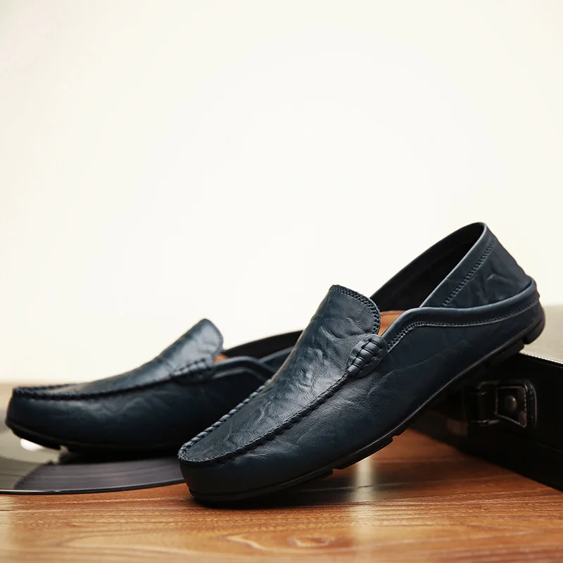 JNNGRIOR Big Size 38-47 Slip on Casual Men Loafers Comfortable soft bottom Mens Moccasins Shoes Genuine Leather Flat | Обувь