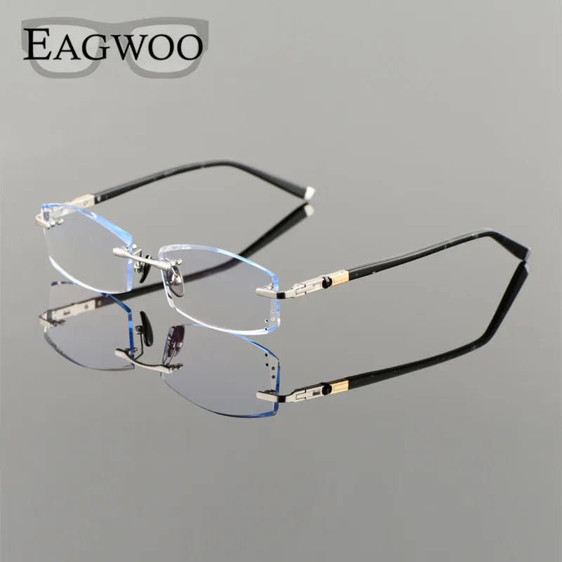 

Titanium Eyeglasses Men Rimless Prescription Reading Myopia Photochromic Crystal Diamond Glasses Frameless Spectacle 258103