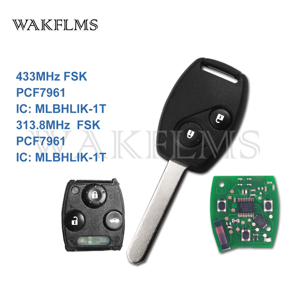 2 кнопки дистанционного ключа 313,8 МГц 433 МГц для Honda CRV Civic Jazz 2006-2011 ID46 чип с нерезанным лезвием MLBHLIK-1T