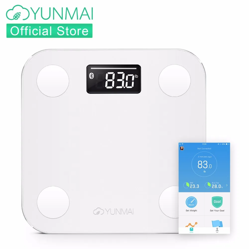 YUNMAI мини весы напольные Bluetooth жира монитор с светодиодный Дисплей смарт-весы