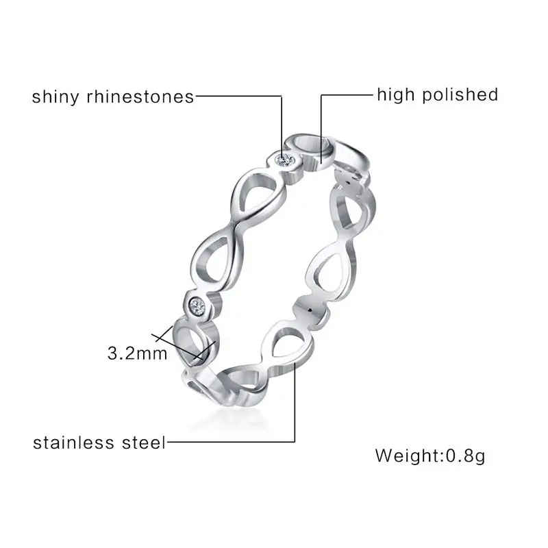 Vnox Новинка 2017 года Бесконечность кольцо для Для женщин Нержавеющая сталь cz