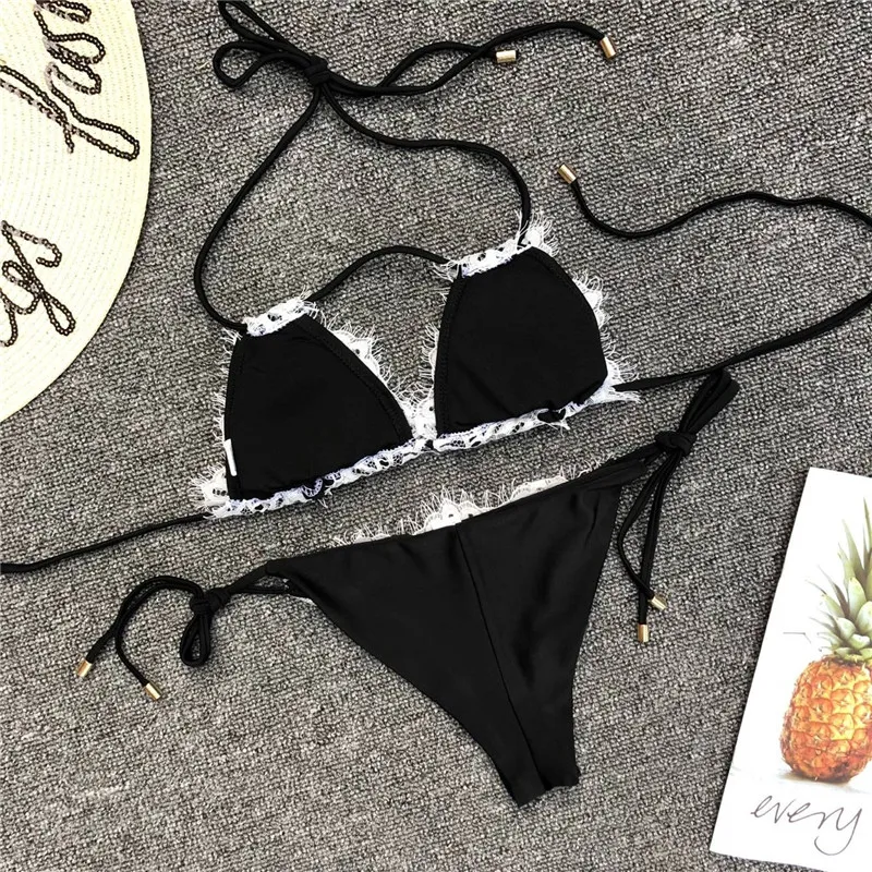 Бикини купальный костюм женский сексуальный кружевной купальник облегающий для