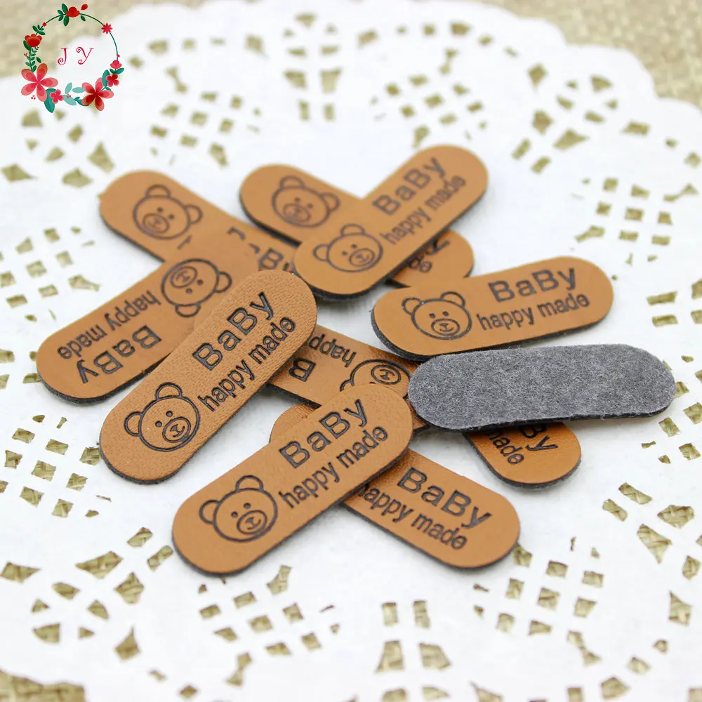 

200pcs/lot Embossed Baby Bear PU Leather Label Tags 30mm for DIY Sewing Embellishment, Handmade Crafts, Patchwork Accessories