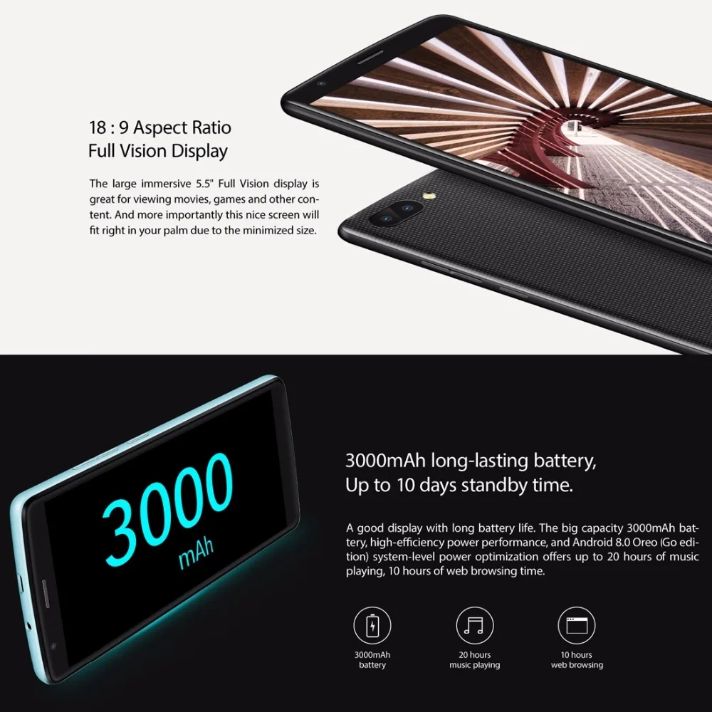 Новый BLACKVIEW A20 Смартфон Android Go 5 &quot18:9 ips MTK6580M четырехъядерный мобильный телефон