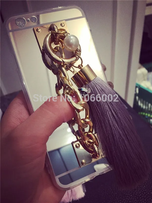 Luxury Gold Mirror TPU Case For Samsung Galaxy S8 S9 S10 Plus S10e S7 S6 edge+ Note 9 8 5 Note9 Metal Rope Pearl tassel fundas |