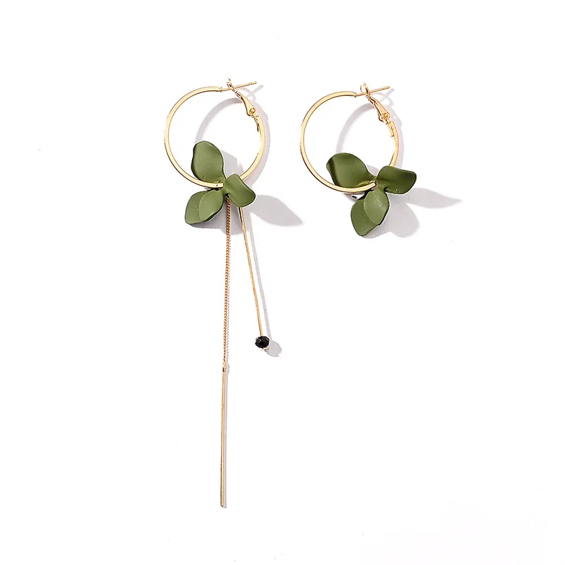 Korean Asymmetric Tassel Earrings Petal Drop For Women Flower Red Black Green White Earing Geometric Earings Jewelry | Украшения и