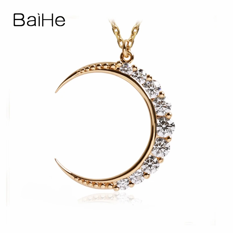 

BAIHE Solid 18K Rose Gold 0.66ct H/SI Natural Diamond Moon Necklace Women Men Daily Trendy Fine Jewelry Collier Lune قلادة القمر