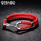 Браслет REAMOR 316l из нержавеющей стали серебристого цвета с крючками-рыбками, двойной плетеный кожаный браслет, модные мужские ювелирные изделия