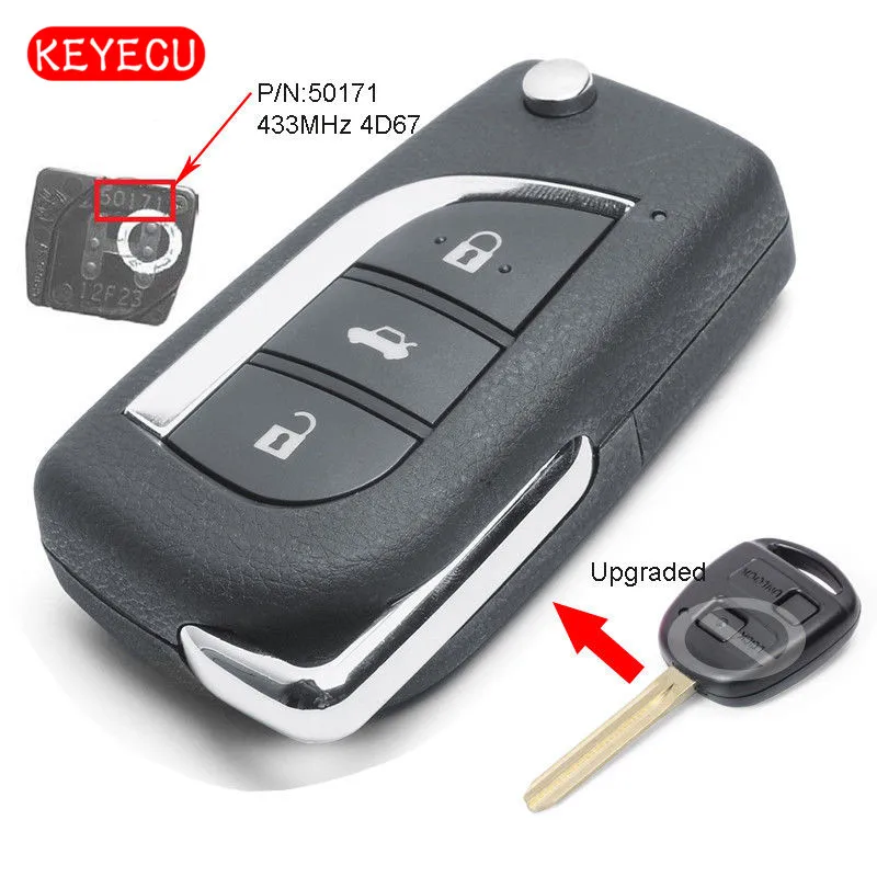Keyecu обновленный флип дистанционный ключ брелок 433 МГц 4D67 чип для Toyota Prado 120 RAV4 Kluger