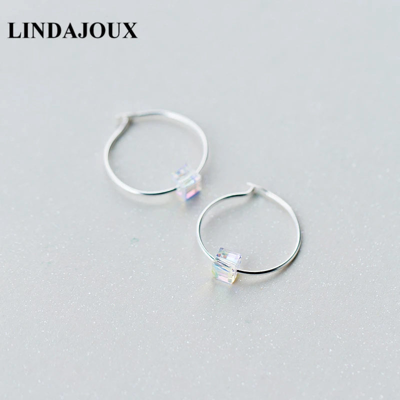 LINDAJOUX милые Квадратные циркониевые круглые 925 пробы серебряные серьги гвоздики